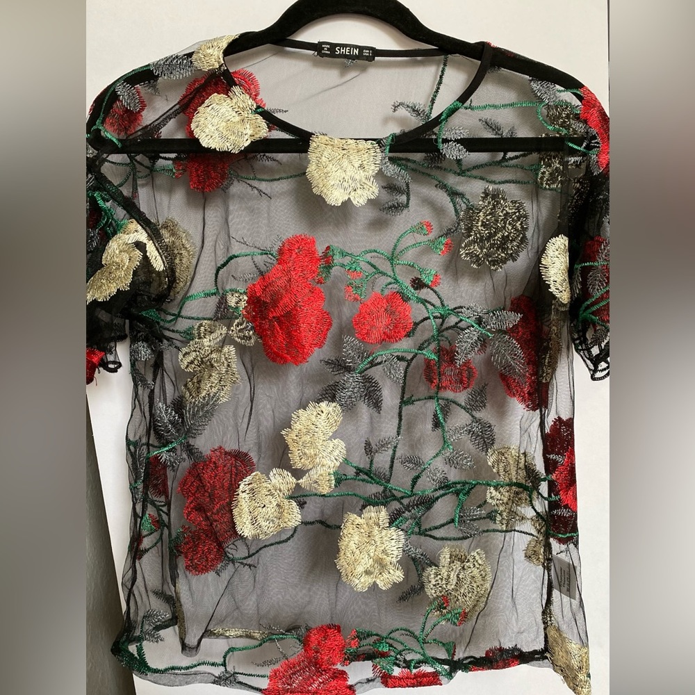 SHEIN floral sheer top